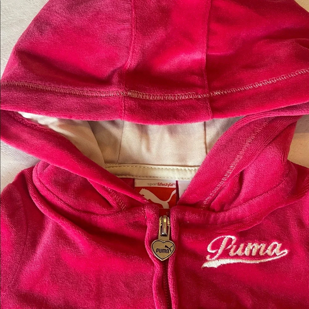 Puma Hot Pink Girls Velour Hooded Jacket and Pants - Picture 7 of 9